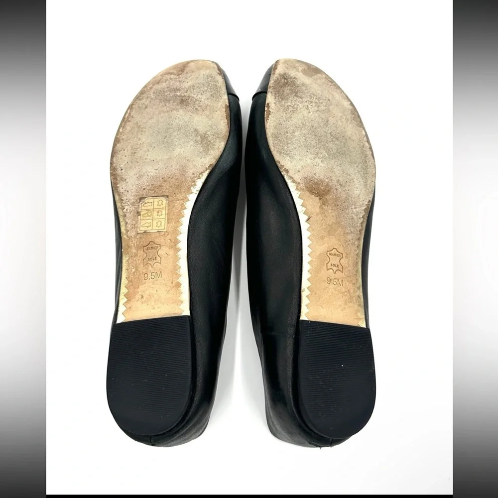 Tory Burch Chelsea Ballet Flats Napa Leather‎ Black Gold Medallion cap toe 9.5M